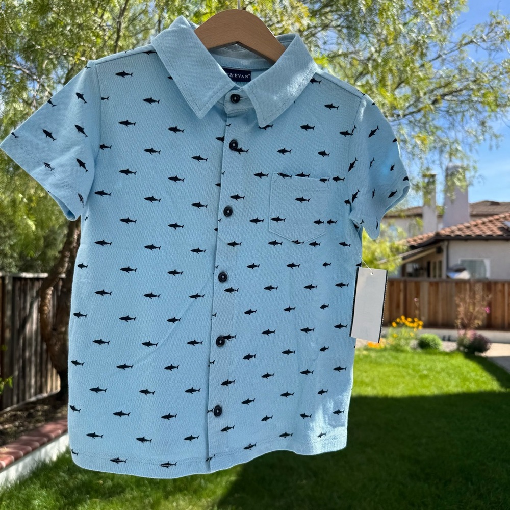 Andy & Evan Shark Print Polo Shirt NWT Boys Size 5Y